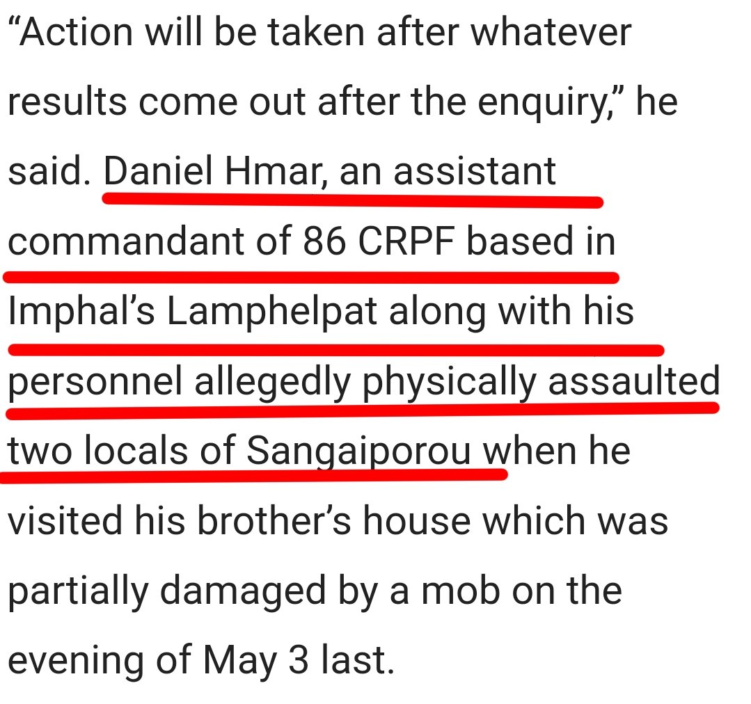 koubru_lakpa's tweet photo. Apparently, Daniel Hmar, the then Assistant Commandment of the 86th CRPF battalion at Lamphel has been promoted to Deputy Commandment and is now posted in Sonitpur, Assam.

Daniel Hmar and his personnel had assaulted 2 Meitei civilians, including a 57 year old woman. A thorough enquiry was promised by security chief Kuldiep Singh

Dear @crpfindia @kuldiep86 @manipur_police @NBirenSingh @imosingh
@Bimol_Akoijam
What is the outcome of the enquiry against the then AC from the CRPF's 86th battalion? May we assume that his promotion is his reward for the brutal assault of an old Meitei woman?

#Manipur
#KukiAtrocities
#KukiWarCrimes
#Kuki_EngineeredManipurViolence
