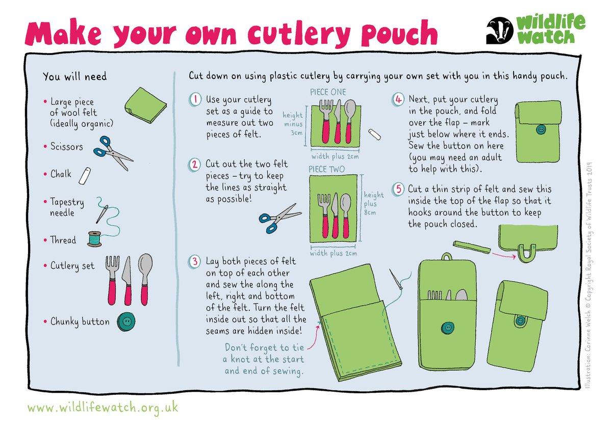 A cutlery pouch is essential for keeping your reusable cutlery safe. Make one by following our handy guide below 👇 wildlifewatch.org.uk/activities