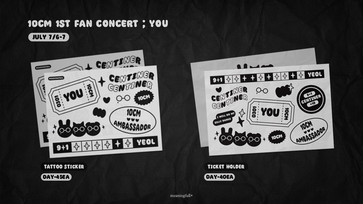 meaningfull_10's tweet photo. 𝟭𝟬𝗖𝗠 𝟭𝗦𝗧 𝗙𝗔𝗡 𝗖𝗢𝗡𝗖𝗘𝗥𝗧 : 𝗬𝗢𝗨
첫번째 팬콘을 기념하며 나눔 진행합니다😁

𝗧𝗔𝗧𝗢𝗢 𝗦𝗧𝗜𝗖𝗞𝗘𝗥 &amp;𝗧𝗜𝗖𝗞𝗘𝗧 𝗛𝗢𝗟𝗗𝗘𝗥

• 양일 진행
• 장소/시간 당일 공지 
• 인증 : RT

#10cm #십센치 #권정열 https://t.co/Yo8nQ6mPAa