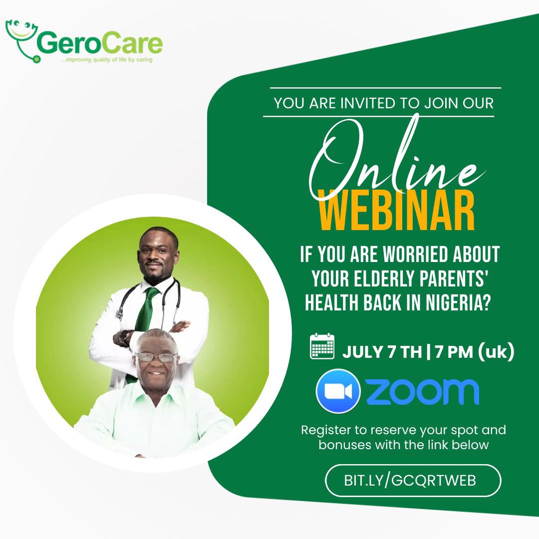 gerocare_ng's tweet photo. Can't be there to care for your parents in Nigeria? Join our webinar to see how you can ensure they receive great medical care at home even when you’re miles away. Register now to reserve your spot/bonuses
 https://t.co/z4yuzZ4M35 https://t.co/P44CKZqWlh