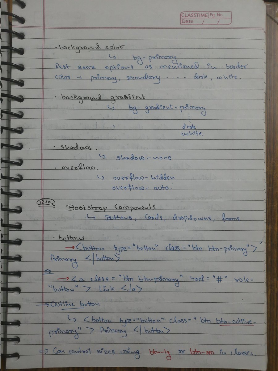 YASHGAR27493405's tweet image. 📝Here are some additional notes from today's #Bootstrap session
#CodingNotes #WebDevelopment #100DaysOfCode #LearnInPublic #CodingNewbie #CodingNinjas