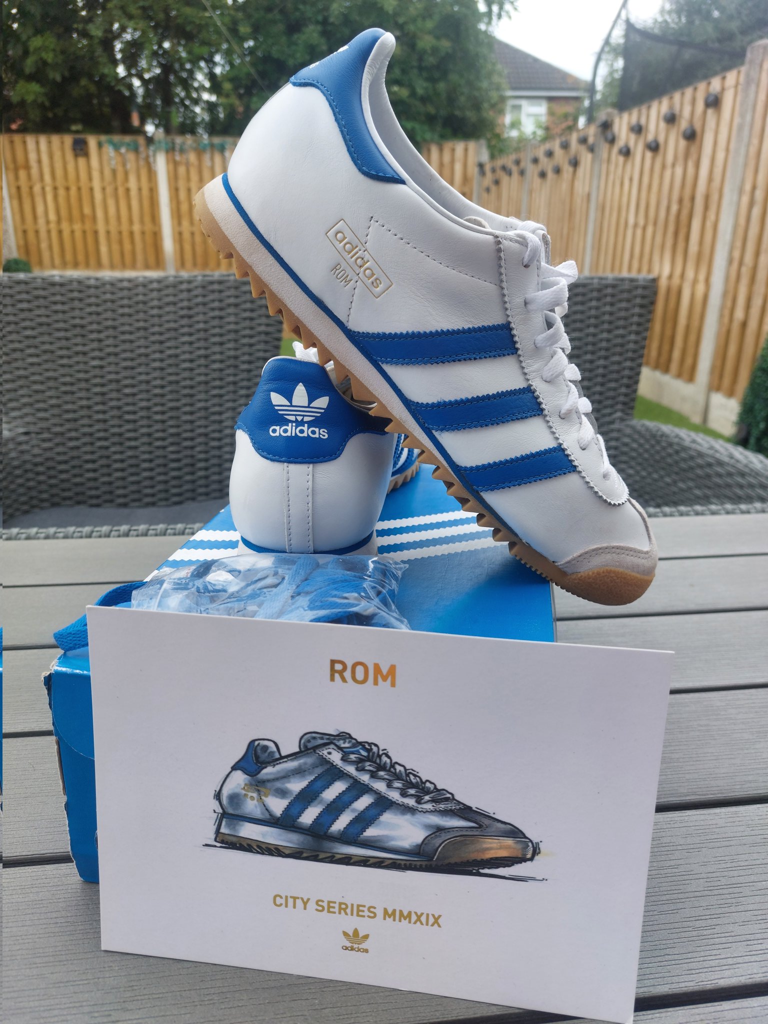 gary on X adiFamily For sale Adidas rom 2018 9.5 10 OG box with card and spare laces blue 75 TYD worn once mint condition PayPal please add 4 for G S will