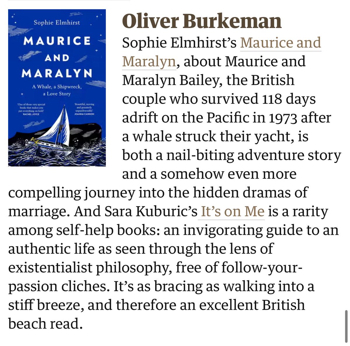Dr. Sara Kuburic (@sarakuburic) on Twitter photo Thank you <a href="/guardian/">The Guardian</a> and <a href="/oliverburkeman/">Oliver Burkeman</a> for recommending my book: “It’s On Me”! My favourite line of the review has to be: “It’s as bracing as walking into a stiff breeze” 😂❤️ Thank you <a href="/guardian/">The Guardian</a> and <a href="/oliverburkeman/">Oliver Burkeman</a> for recommending my book: “It’s On Me”! My favourite line of the review has to be: “It’s as bracing as walking into a stiff breeze” 😂❤️