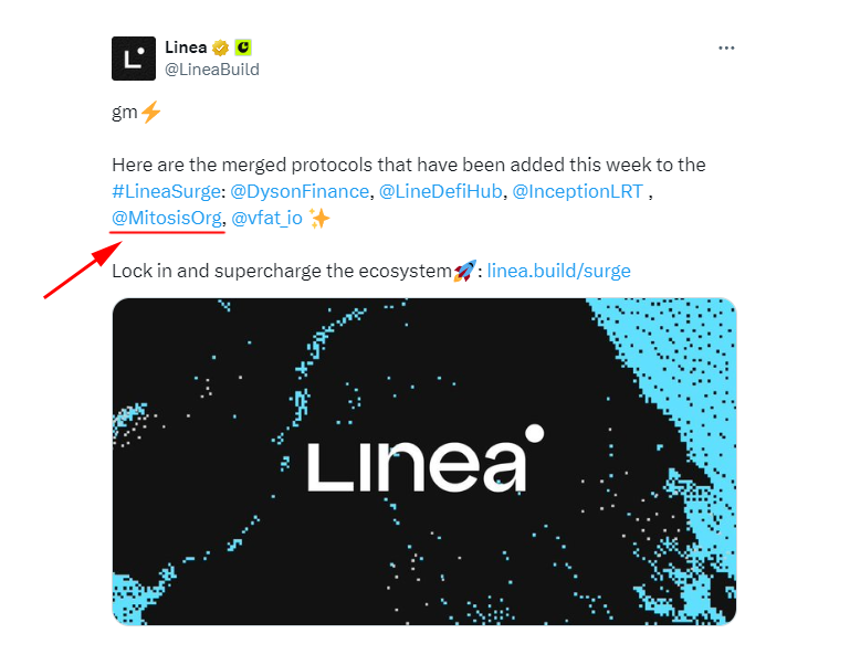 Crypto_Pranjal's tweet photo. Linea Surge LXP-L New Strategy! 🎯

Linea has officially integrated Mitosis into the LXP-L program, allowing us to farm three airdrops simultaneously:

🔹 Etherfi
🔹 Linea
🔹 Mitosis

If you are supplying weETH on Mendi, withdraw and deposit it into Mitosis now.

Deposit here: https://t.co/PT5TaVJs3L

With Etherfi season 2 ending in just a few days, it has been confirmed that season 3 will launch immediately after season 2 concludes.
