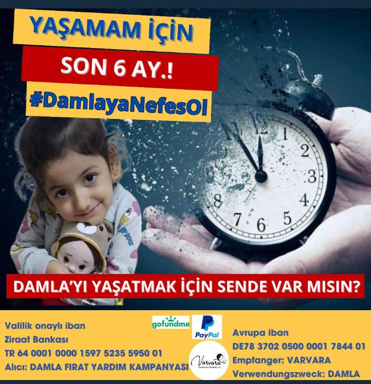 Ülkemde kimse çaresiz bırakılmamalı, 
SMA hastası kızımız icin son 6 ay,
Damla için #DamlayaNefesOl  diyoruz, Damla'nın yaşam hakkı, ilacına kavuşması için yardımlarınızı bekliyoruz 
<a href="/Damlayanefesoll/">💧DamlaKazandı 💧%100🎉</a>
<a href="/TBMMresmi/">TBMM</a>