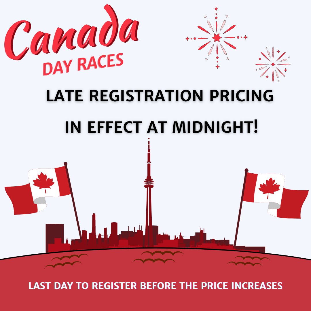 Late registration rates kick in at midnight. 

Sign up today and save! ✨

Hamilton Races-   1l.ink/N5NSV7S
Burlington Races-   1l.ink/55LDWFT

 #VRPRO #RegisterNow #SaveToday #Torontoevents #5KRun #10KRun #CanadaDayRaces #VRrunningwithMBB #HamOnt #Burlington