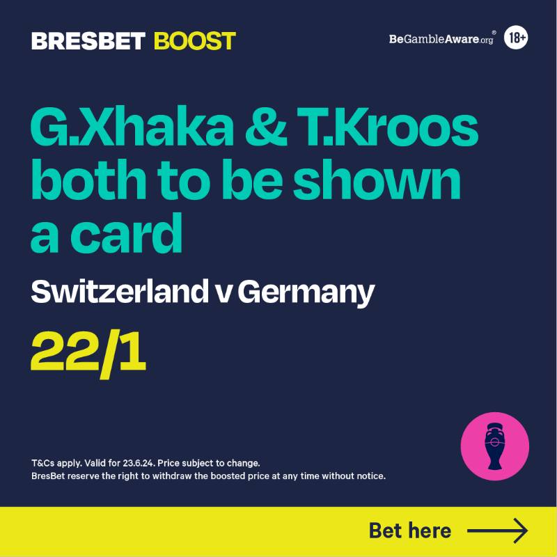 BresBet's tweet photo. Some boosts for Switzerland v Germany in the 8pm kick-off
Prices subject to change. Correct as of 12:30 23.6.24
18+ | BeGambleAware
#EURO2024 #SWIvGER