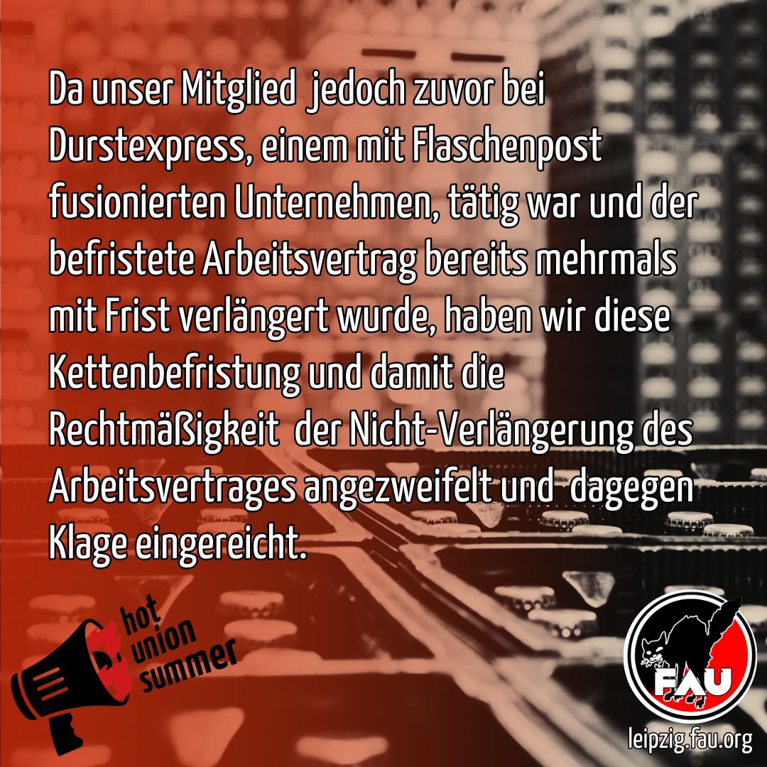 FAU_Leipzig's tweet photo. Wir starten in den #hotunionsummer mit einem gewonnenen Arbeitskonflikt - gegen den Getränkelieferanten Flaschenpost! ✊ #geldher https://t.co/qUo77L6WpX