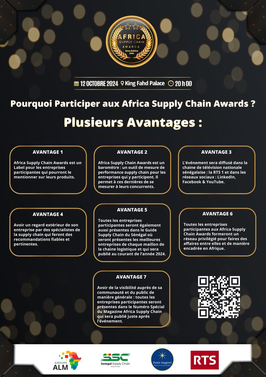 Les avantages qu'on tire en participant aux #africasupplychainawards, sont nombreux pour les entreprises.

A découvrir à travers cette affiche !

#transport #logistics #supplychain #africalogistics #africasupplychain #news #medias #shipping #freightforwarding #ports #airports