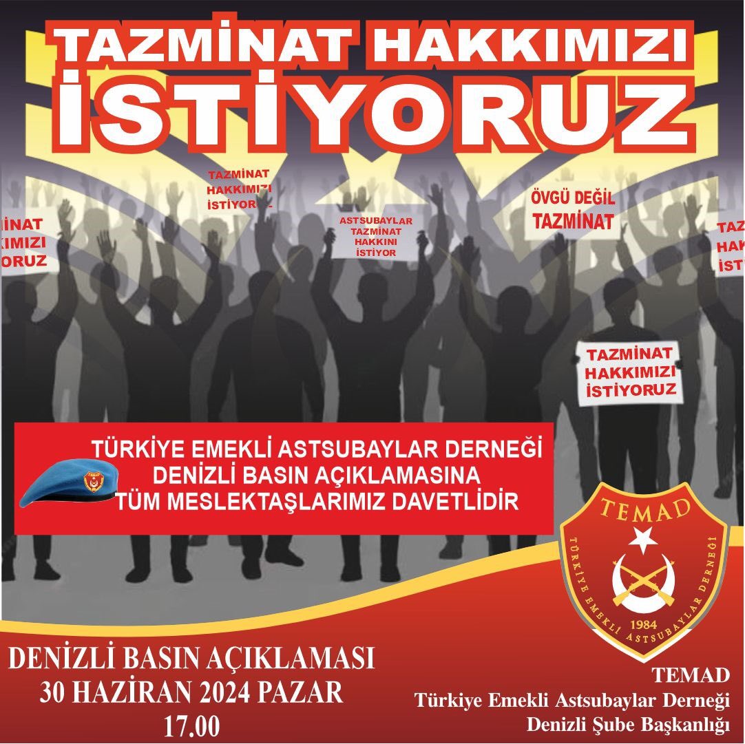 Tazminat Hakkımızı için   Eylemlerimiz devam ediyor. 30 Haziran’da DENİZLİ’de buluşuyoruz.