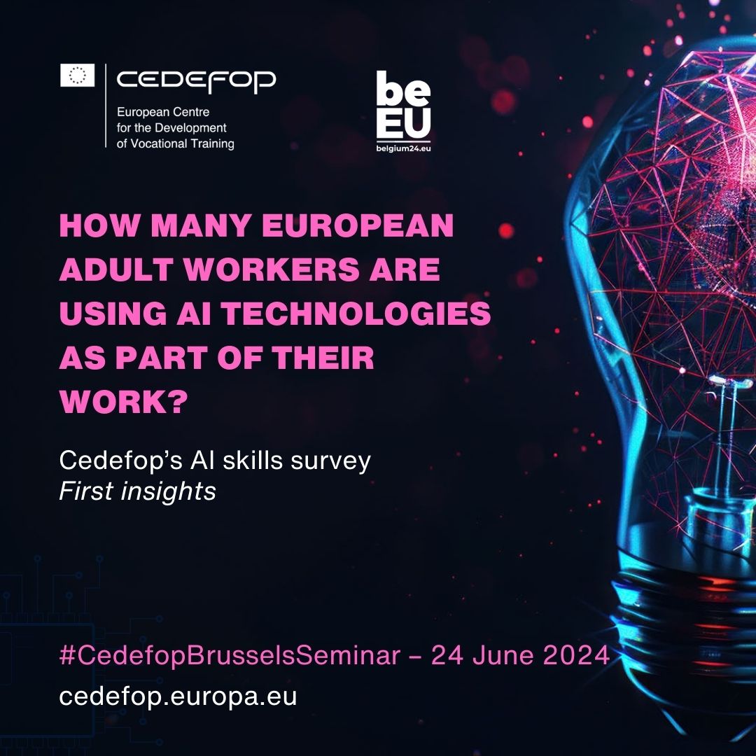 🤖 Artificial intelligence is here, and Cedefop takes the pulse of workers, looks at the changes #AI brings to the workplace, and if these are being addressed.

The first AI #skills survey's initial findings are presented at the #CedefopBrusselsSeminar with @EU2024BE on 24/6.