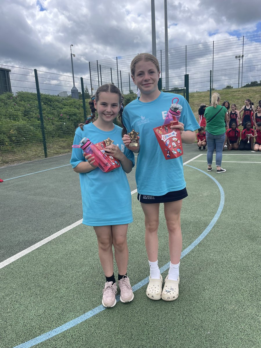 Miss_Vickers1's tweet photo. Super proud of @HobartHigh students Lucy and Evie for being awarded ‘Spirit of the Tournament’ awards for their age groups! 
Some great trophy’s to add to the cabinet back at school! @SportExps https://t.co/HDuAmFeu1z