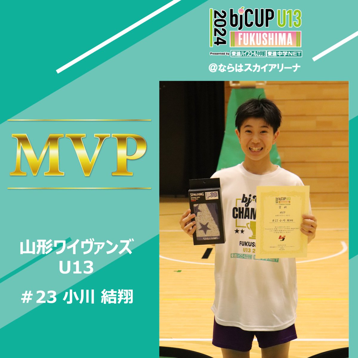 bj_cup's tweet photo. ／
2024 東進カップ U13 WEEK1
🚹男子個人賞
＼

🏅MVP
小川結翔（山形ワイヴァンズU13 #23）

🎖️MIP
渡辺遥也（TeamMEU #35）

🏵️BEST5
小川結翔（山形ワイヴァンズU13 #23）
伊藤奏太（山形ワイヴァンズU13 #25）
渡辺遥也（TeamMEU #35）
櫻井俊介（BCつくばEvolution #70）
岡田陽（bj ACADEMY Jr.YOUTH #86) 

#bjカップ #bjアカデミー #バスケ

@wyv_school @BCEvolution1 @bj_JUNIOR_YOUTH