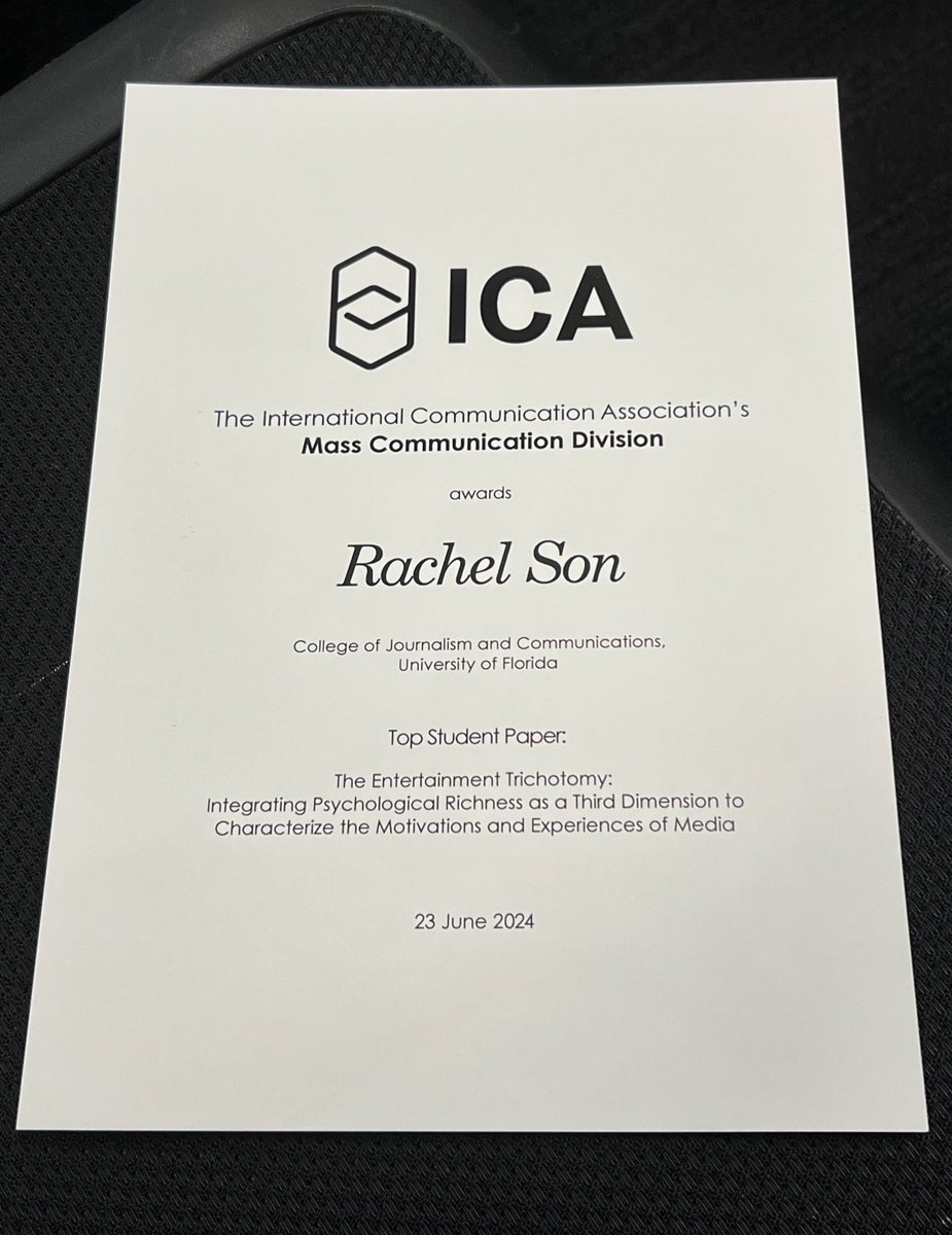 I am so thankful for the opportunity to present my work on psychological richness, which was fortunate to be recognized as one of the Top Student Papers in the Mass Communication Division at #ica24