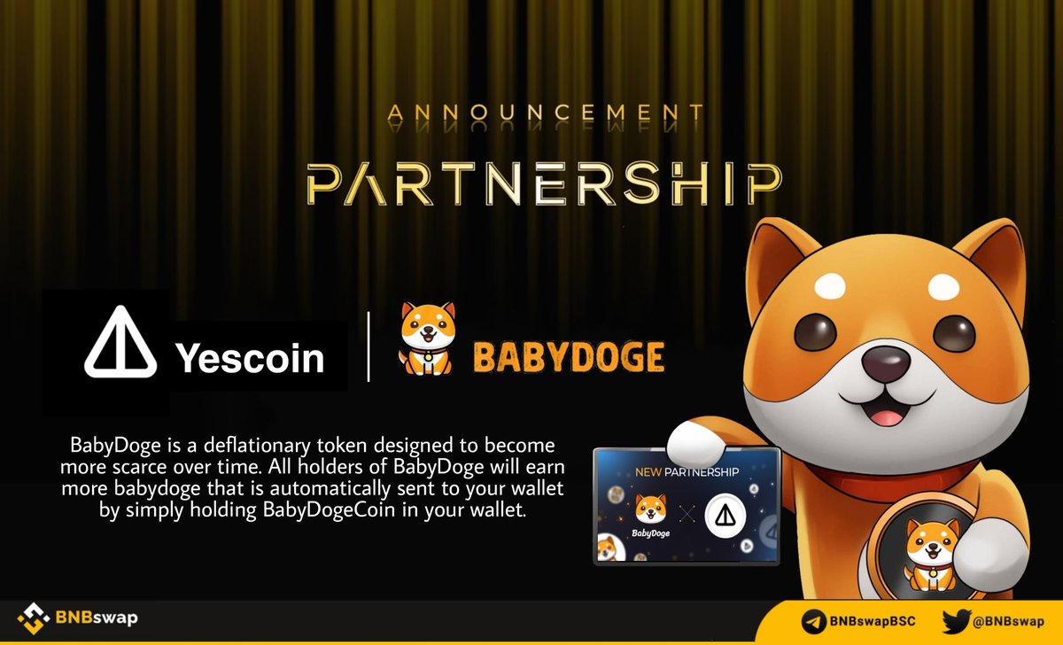 BNBSwap's tweet photo. 📢 @babydoge $BABYDOGE announced a partnership with @the_yescoin, a web3 telegram game!

Through this partnership #Yescoin has added a task in their game to engage with #BabyDoge’s socials, creating more opportunities for interaction and growth.

#Babydoge #Memecoin #crypto https://t.co/ZfSQ1u9oP1