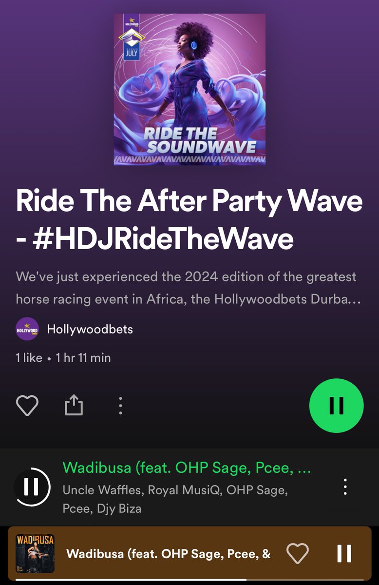 My fave winning song is definitely wadibusa 🔥I can’t wait to play it when the 2024 Hollywoodbets Durban July champion is crowned.
Ride the sound wave here spoti.fi/4erUY9W 
#HDJ2024 #HollywoodbetsDurbanJuly #HDJ #HDJRideTheWave