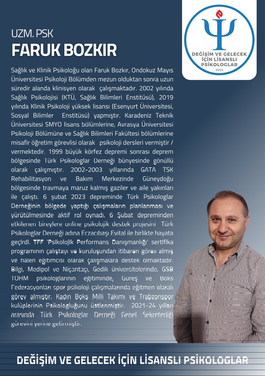 LPBilgi's tweet photo. 📢 Yönetim kurulu adayımız; 

👤 Uzm. Psk Faruk Bozkır (@FarukBOZKIR)

🗳️ Değişimin devamı için 29 Haziran'da sandığa gel. 

#LisanslıPsikologlar https://t.co/Mkh7FD5G5H