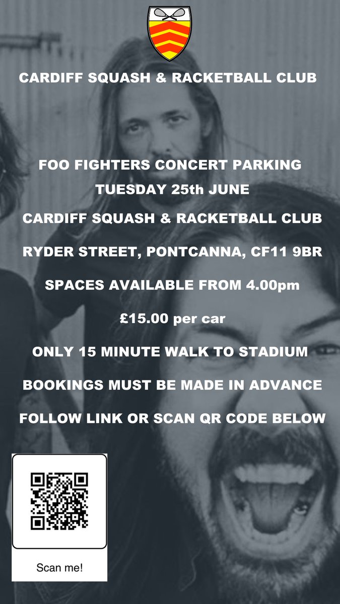 Parking for the <a href="/foofighters/">Foo Fighters</a> concert in Cardiff.  Book here cardiffsrc.com/events-calenda…