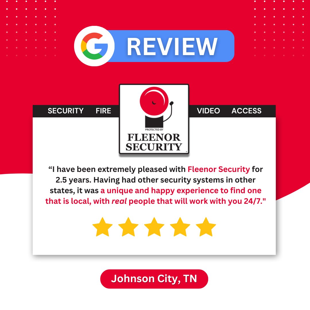 FleenorSecurity's tweet image. We’re beyond grateful for your continued trust and support. Another 5 star review!

#safertogether #homesafety #FleenorSecurity