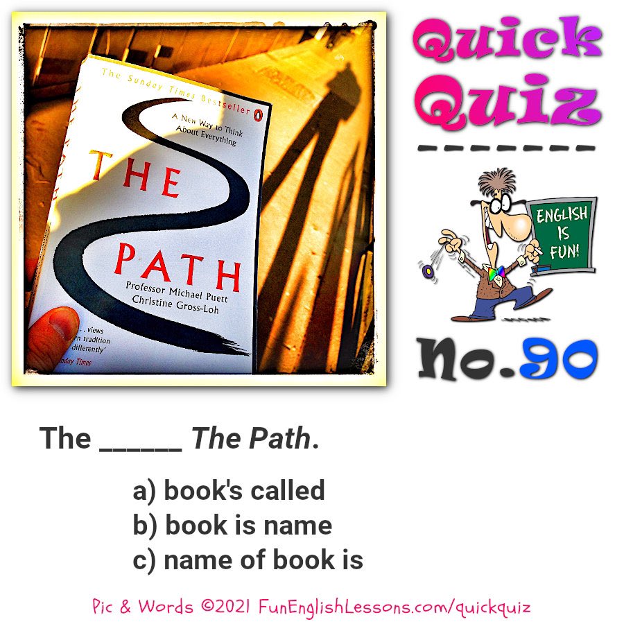 FunEngLessons's tweet image. 𝗤𝗨𝗜𝗖𝗞 𝗤𝗨𝗜𝗭 𝗡𝗼.90 🚀
𝗙𝘂𝗻 𝗘𝗻𝗴𝗹𝗶𝘀𝗵 𝙌𝙪𝙞𝙘𝙠 𝙌𝙪𝙞𝙯𝙯𝙚𝙨:
FunEnglishLessons.com/QuickQuiz

🎯 What’s your answer? 🤩
--------------------
🌈 RAINBOW ENGLISH SCHOOL - FREE lessons &amp;amp; courses ➜
❤️🧡💛 RainbowEnglishSchool.org 💚💙💜

#English #lesson #quiz #test