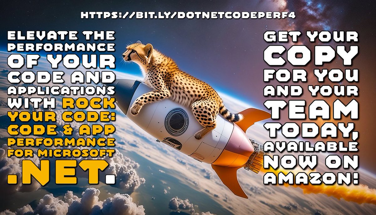 realDotNetDave's tweet image. Elevate the performance of your code and applications with Rock Your Code: Code &amp; App Performance for Microsoft .NET. Get your copy for you and your team today, available now on Amazon!
bit.ly/DotNetCodePerf4
#dotnet #CodePerformance #MVPAward
