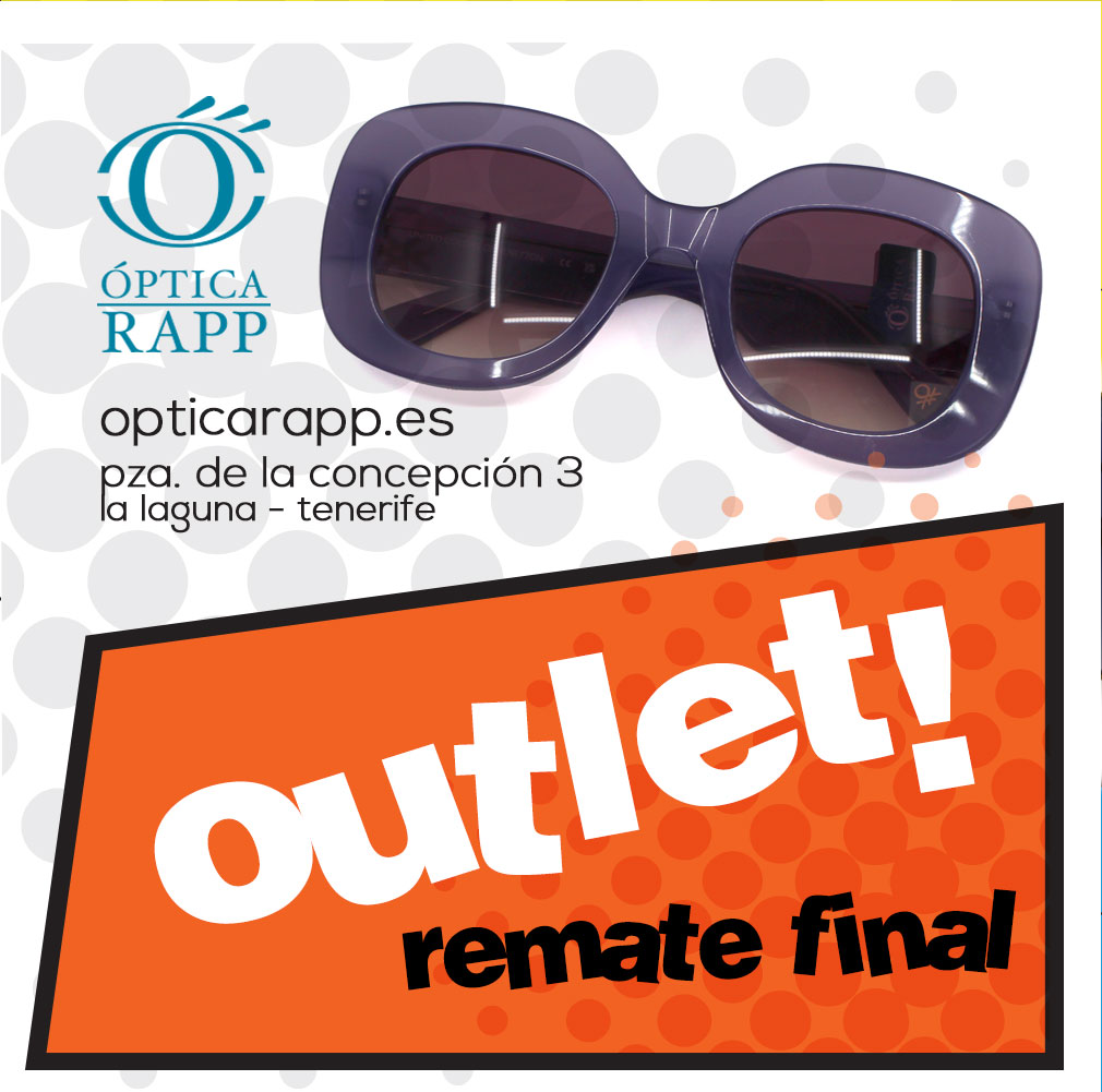 RappOptica's tweet photo. ¡Outlet Óptica Rapp! ¡Remate final!
¡Remate Final en Óptica Rapp! Descuentos espectaculares en nuestra selección de primeras marcas. ¡No te lo pierdas!

#opticarapp #outlet #gafas #monturas #sunglasses #rematefinal #lalaguna #Tenerife #opticas #eyewear https://t.co/ySCyKaJAb1