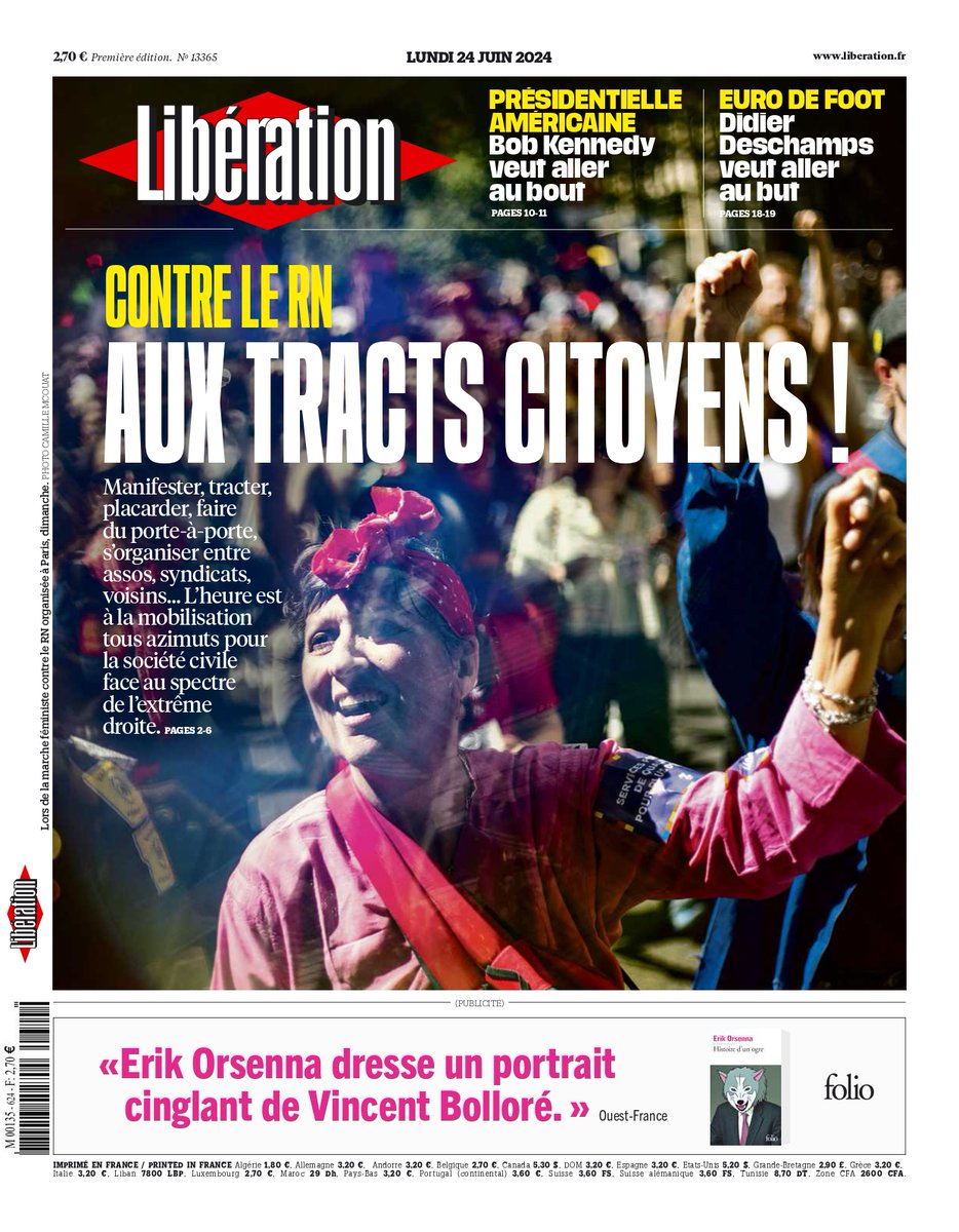 Contre le RN, aux tracts citoyens ! 

C'est la une de <a href="/libe/">Libération</a> ce lundi.