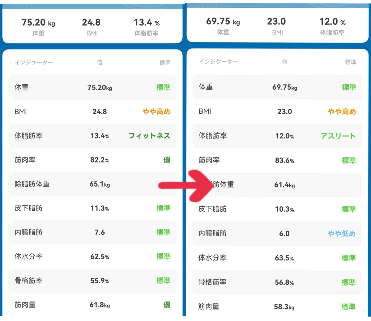 プチ減量して体重5キロちょい落ちた！
ベンチプレスの重量は変わらず97.5キロを維持できてる…！

このまま68キロぐらいにして100キロを安定して挙げれるようになりたい💪