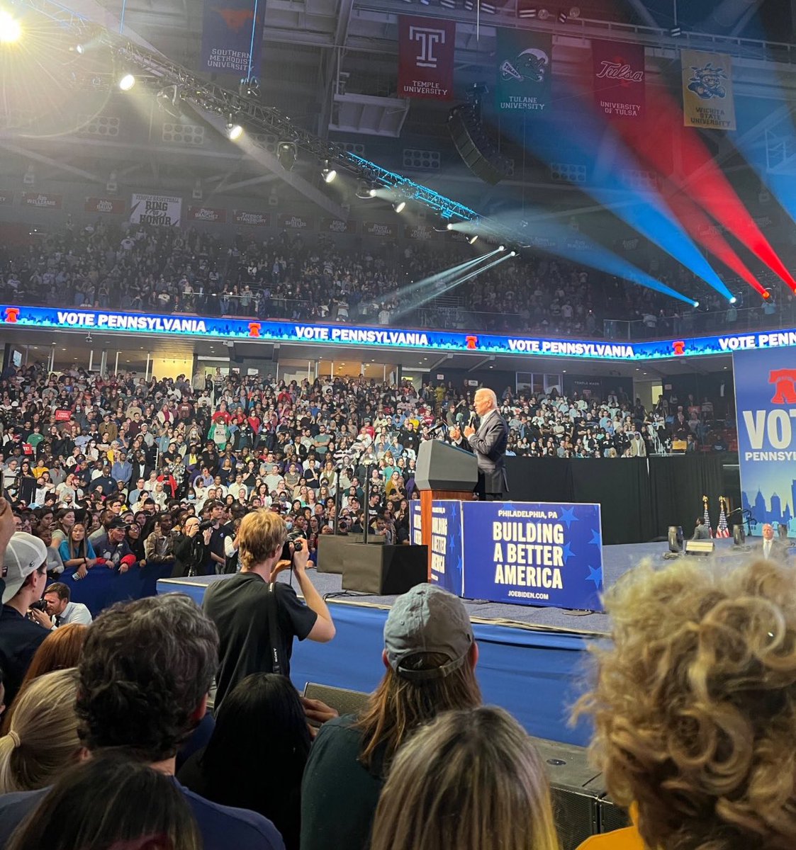 NoLieWithBTC's tweet photo. Biden vs. Trump holding rallies at the same event center in Philadelphia. https://t.co/ZnwTKVDH8g