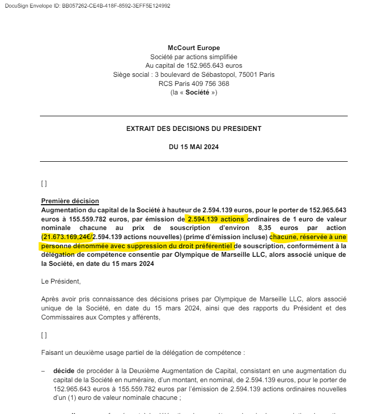 Yeuks8's tweet photo. Le nouvel associé de Mccout Europe vient à nouveau de prendre des parts supplémentaires et de dépenser à nouveaux 21 millions d'euros pour acquérir des parts. Ces parts sont une nouvelle fois réservées à une personne dénommée avec suppression du droit préférentiel. https://t.co/94Cz0xXCgo