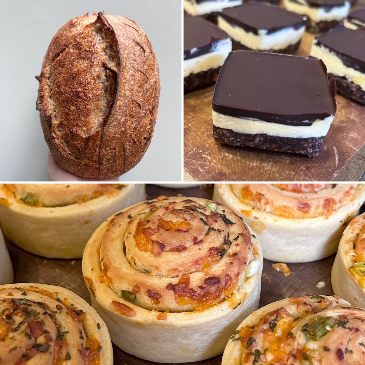 DaintyMonkey's tweet image. SPECIALS
Definite nod to Canada in the bake this week!
⭐️Larkfield sourdough with Ruth and Marquis grain I brought back from Canada
⭐️Nanaimo Bars
⭐️Fergassa Rolls - Manitoba speciality Enriched dough filled with cheese, spring onions and garlic 
#microbakery #edinburghfood