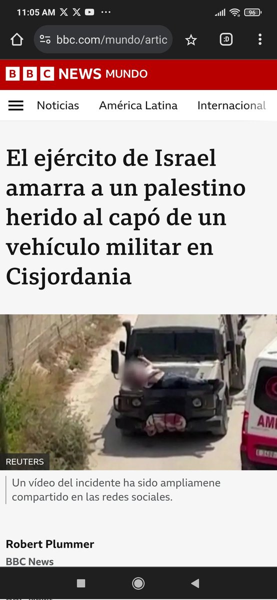 lubrio's tweet image. BBC reporta lo del palestino herido que fue amarrado a un camión militar del ejército israelí, solo porque los propios israelíes lo confirmaron. Quien sabe cuántos otros exabruptos ocurren todos los días...