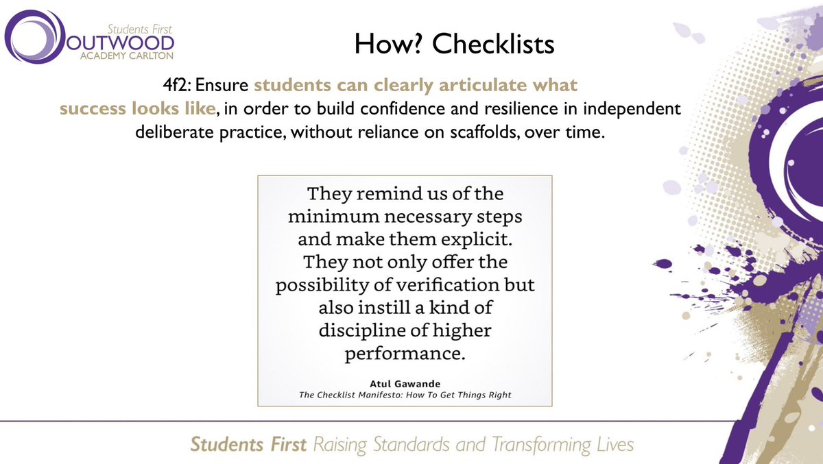 OACarlton's tweet image. This week, we will revisit Independent, Deliberate Practice: the why and the how.
@matthewsyed has inspired us to remember that "the struggle" is necessary if we want to develop resilience and robustness because we want students to flourish.
#TransformativeTeaching
#CPD