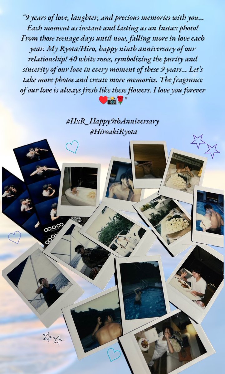 "9 years of Hiro and Ryota's pure love. Every photo of theirs is a world of memories. Happy anniversary to their love! ♥️📸 " 

(⁠/⁠^⁠-⁠^⁠(⁠^⁠ ⁠^⁠*⁠)⁠/

#HxR_Happy9thAnniversary
#HiroakiRyota