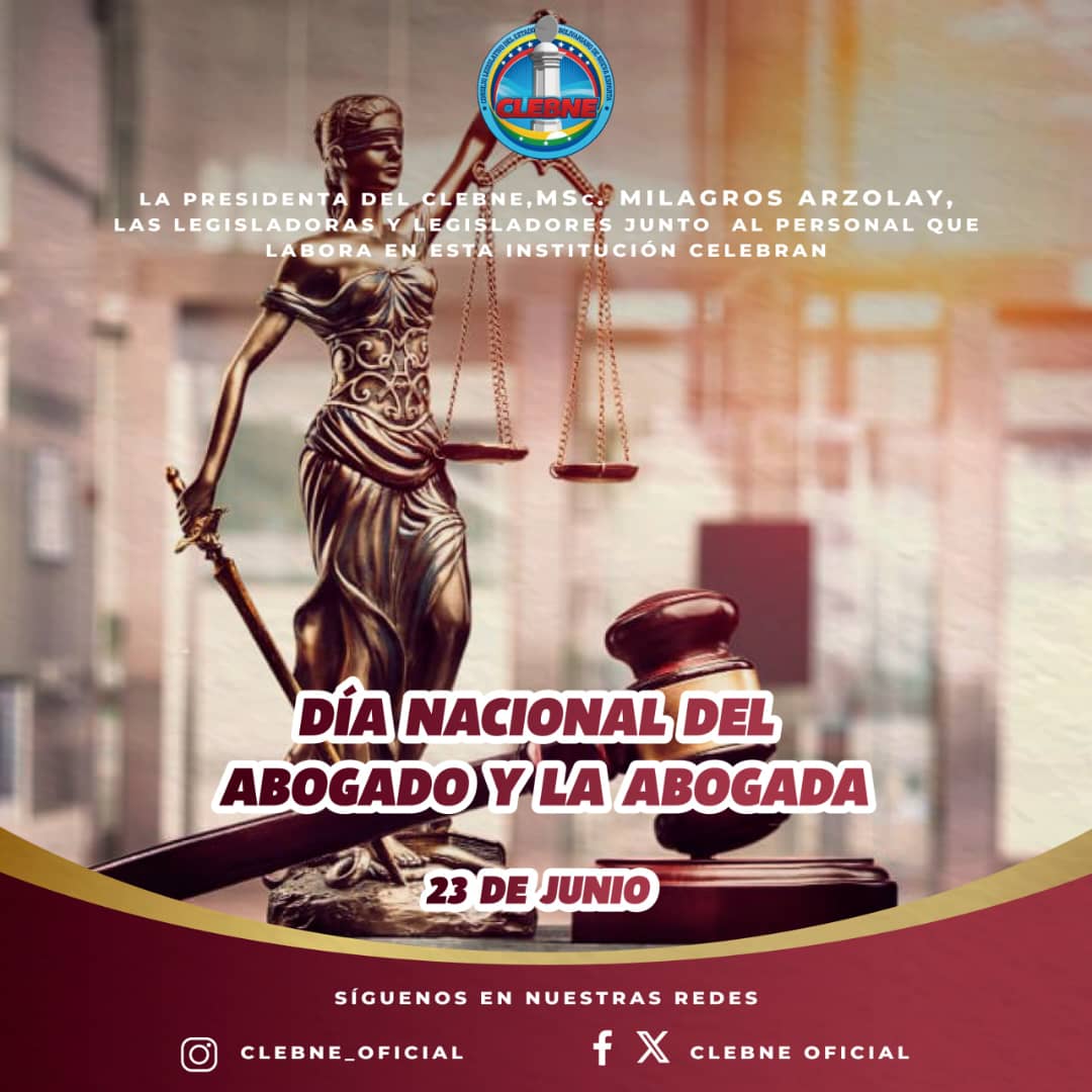 Feliz Día del Abogado y Abogada que ejercen con probidad, formación, responsabilidad, ética y dignidad para garantizar el bien común y seguir construyendo un Estado Social de Derecho y de Justicia que requiere la Patria.#23Jun

#ElQueVaEsNicolás
#ConsejoLegislativoNE