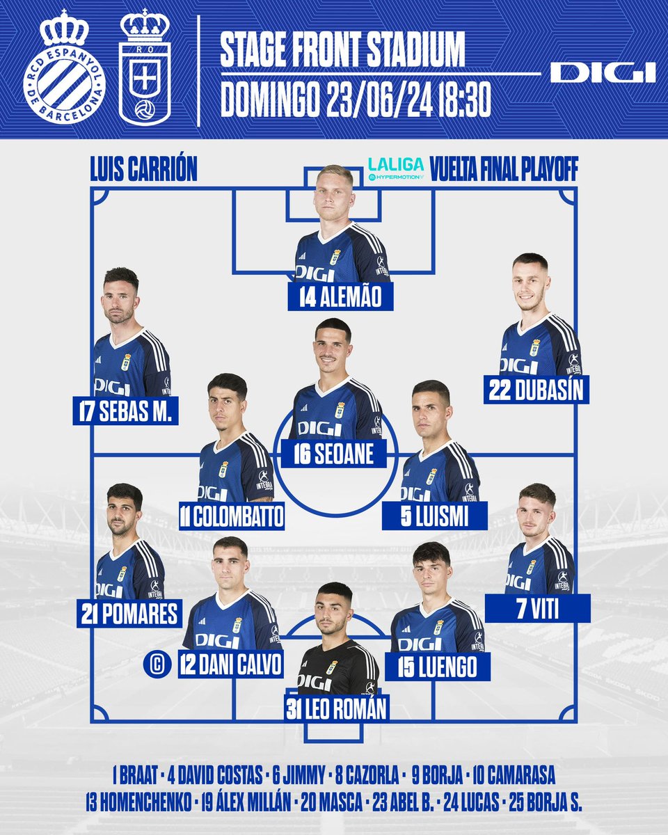 RealOviedo's tweet photo. ⚔️ Nuestro once #ConTodoAnteTodo ⚔️

#EspanyolRealOviedo
#DíadePartido
#VamosOviedo 🔵⚪️ https://t.co/Zbz7J5J1Dd