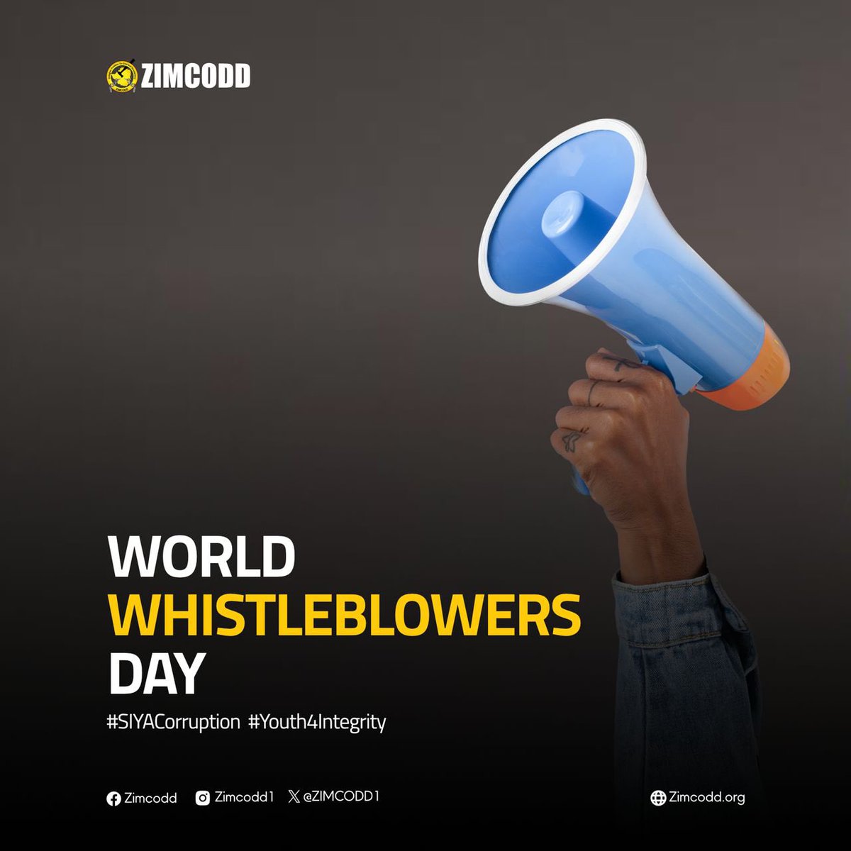 ZIMCODD1's tweet photo. Today we are celebrating World Whistleblowers Day, recognizing the fearless individuals who uphold the values of integrity &amp; accountability by speaking out.

 #WWBD2024 #Youth4Integrity #SIYACorruption https://t.co/x7tIMPCAzX