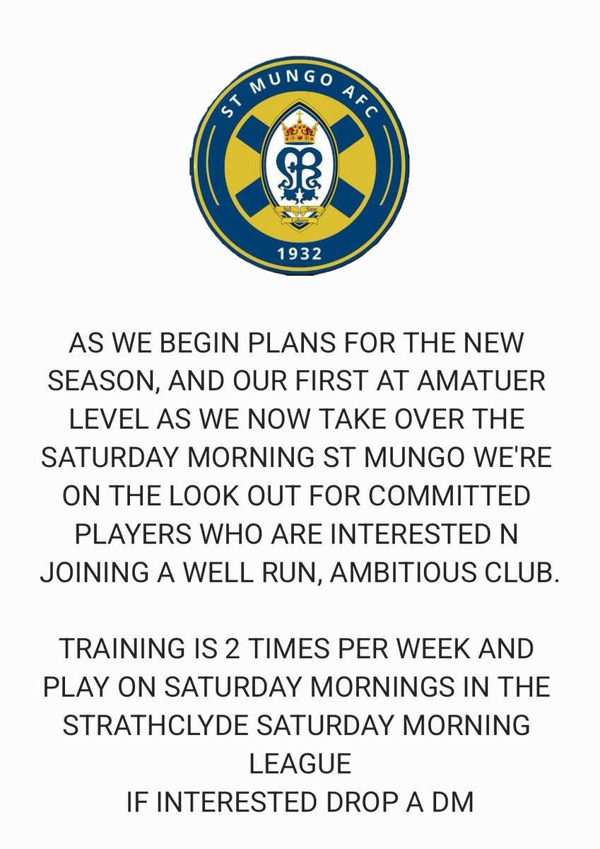 WE BEGIN OUR FIRST SEASON AT AMATUER LEVEL. ST MUNGO BEGIN PRE SEASON JULY 1ST. 

GET IN TOUCH