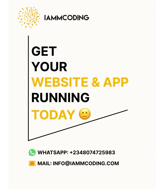 Mr_Md33_'s tweet image. Elevate Your Brand with a Stunning Website or App! 🚀
Hire us for quality work at competitive rates.
📧 info@iammcoding.com
📞 +234 807 472 5983
Let's build something amazing! 🌐