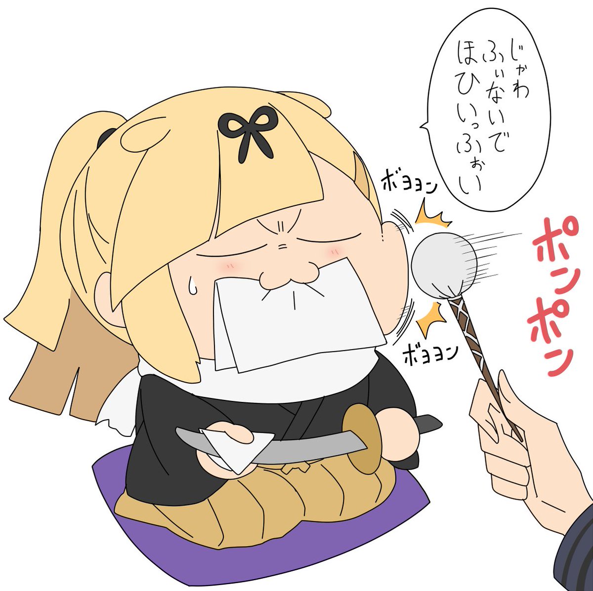 刀のお手入れをするぽいぬ 