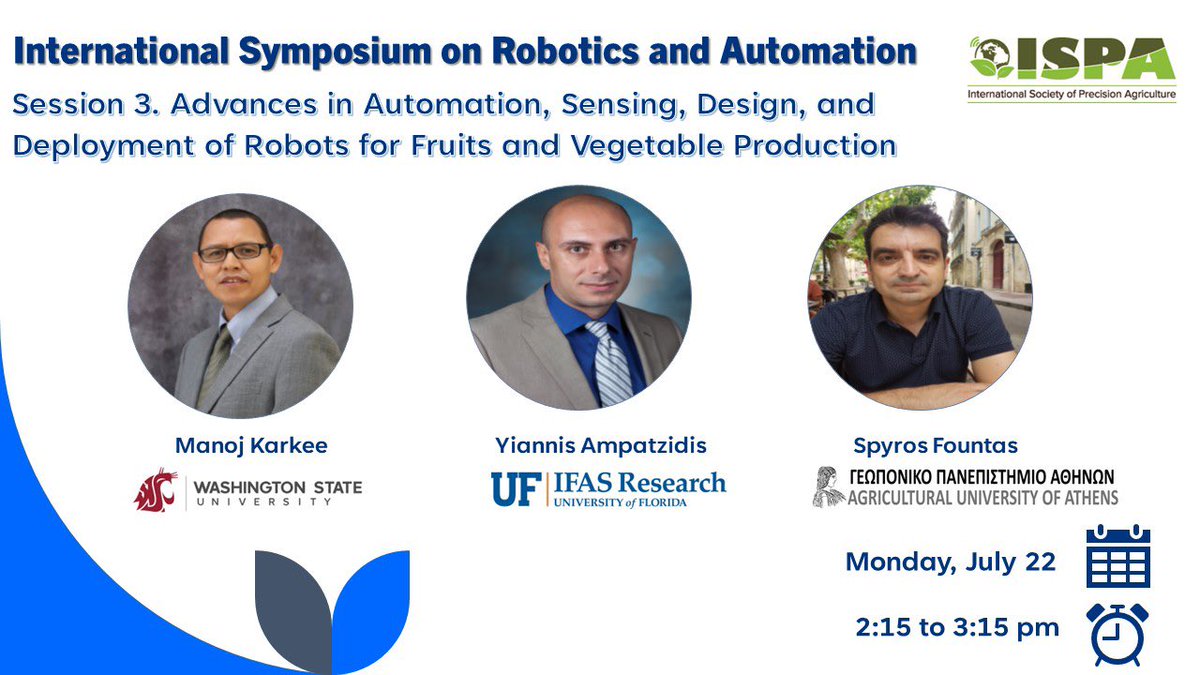 #Robotics in #Agriculture is and will play a big role in increasing efficiency &amp; help protecting the environment. On July 22, 2024 <a href="/IntSoPA/">ISPA</a> is organizing a Robotics &amp; Automation Symposium. Session 3 will address application in #horticultural crops. ispag.org/Events/R_A_Sym…