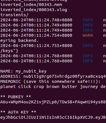 融资 1200 万美元的 BTC 数据可用层项目 Nubit
轻节点，说是有激励：
1、可以直接一键脚本：curl -sL1 nubit.sh | bash
超级简单，运行命令后一定注意记录钱包地址和助记词等 ，基本这个命令运行就跑起来了（图1）
2、可以用官方指南一步一步运行：docs.nubit.org/nubit-da/run-a…