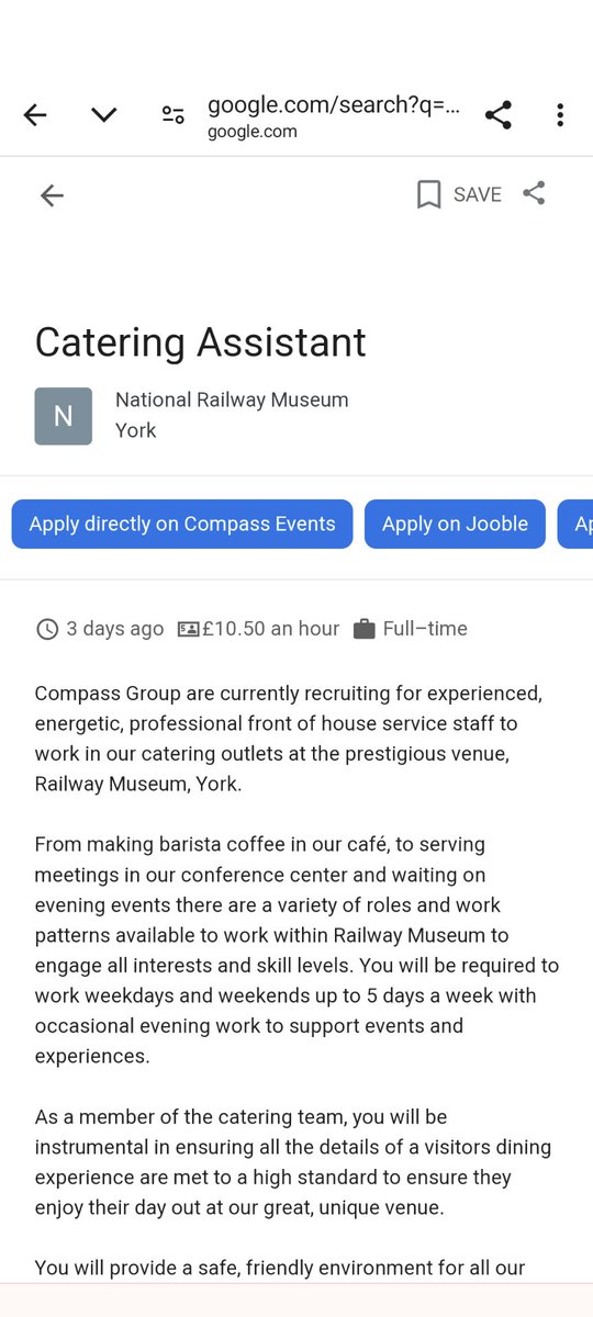 Fair Museum Jobs (@fair_jobs) on Twitter photo Jobs advertised on <a href="/sciencemuseum/">Science Museum</a> website across their sites pay <a href="/LivingWageUK/">Living Wage Foundation</a>, so it's very disappointing to see this outsourced role at £10.50 an hour. All workers deserve Real Living Wage.
<a href="/RailwayMuseum/">National Railway Museum</a> <a href="/compassgroupuk/">Compass Group UK & I</a> Jobs advertised on <a href="/sciencemuseum/">Science Museum</a> website across their sites pay <a href="/LivingWageUK/">Living Wage Foundation</a>, so it's very disappointing to see this outsourced role at £10.50 an hour. All workers deserve Real Living Wage.
<a href="/RailwayMuseum/">National Railway Museum</a> <a href="/compassgroupuk/">Compass Group UK & I</a>