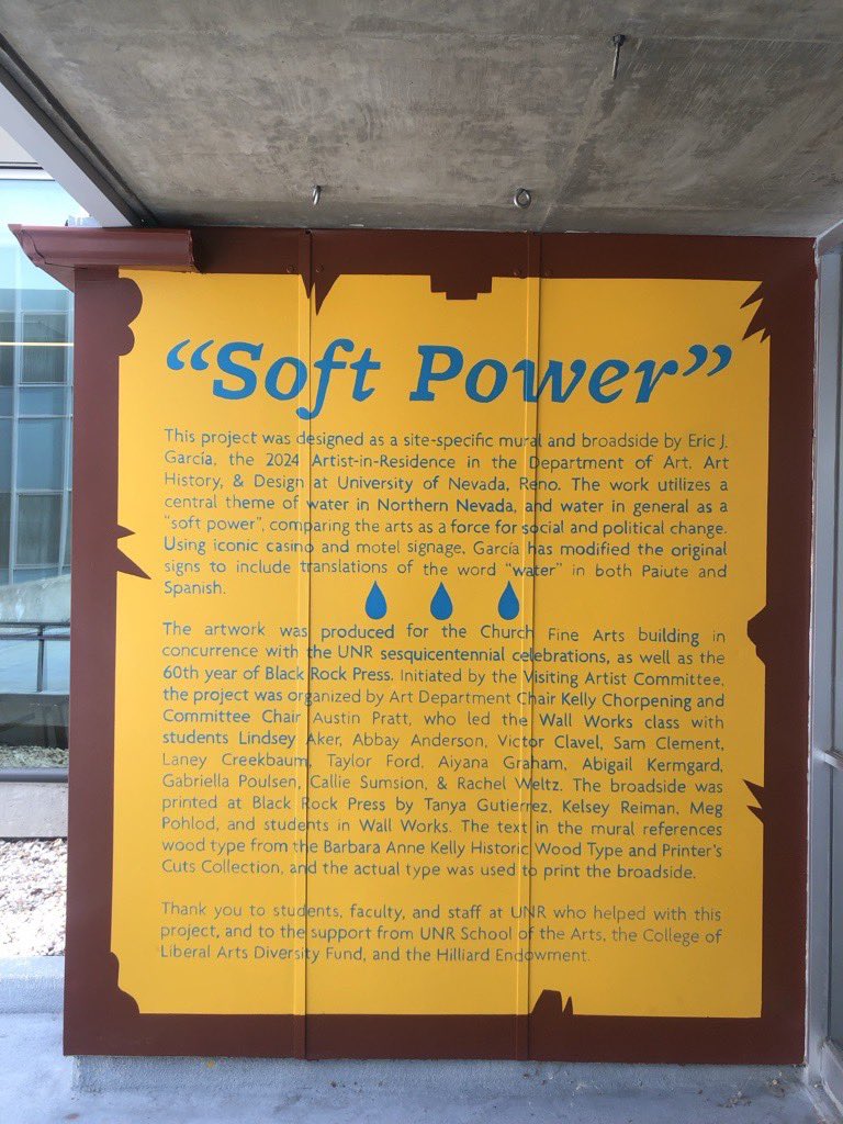 Thank you to Eric J. García, the Spring 2024 Artist-in-Residence, for this incredible mural recently completed within the Church Fine Arts courtyard. The mural represents the "soft power" that the arts wield in social and political change, while also incorporating the theme of
