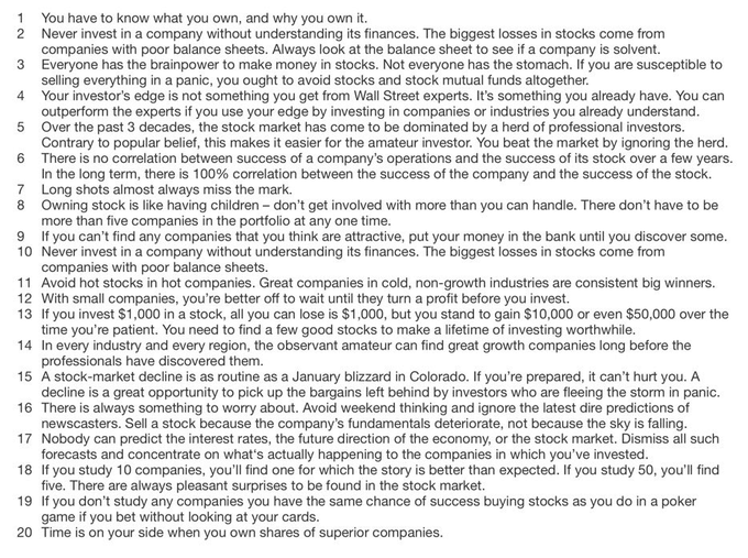 IFB_podcast's tweet photo. Peter Lynch's 20 Rules for Investing: https://t.co/Ad68Lv2vCV