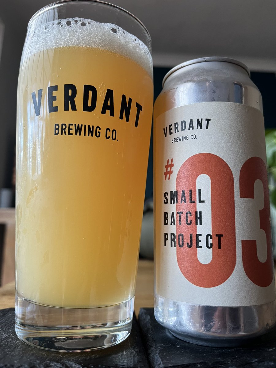 First try of small batch project #03 from <a href="/VerdantBrew/">Verdant Brewing Co 🍻</a>. Really enjoying its smooth, clean and crisp flavour. Not as thick and dank as others from one of my favourite breweries, but juicy and still packing a punch at 6.8%. A great beer. #juicy #BeerTasting
