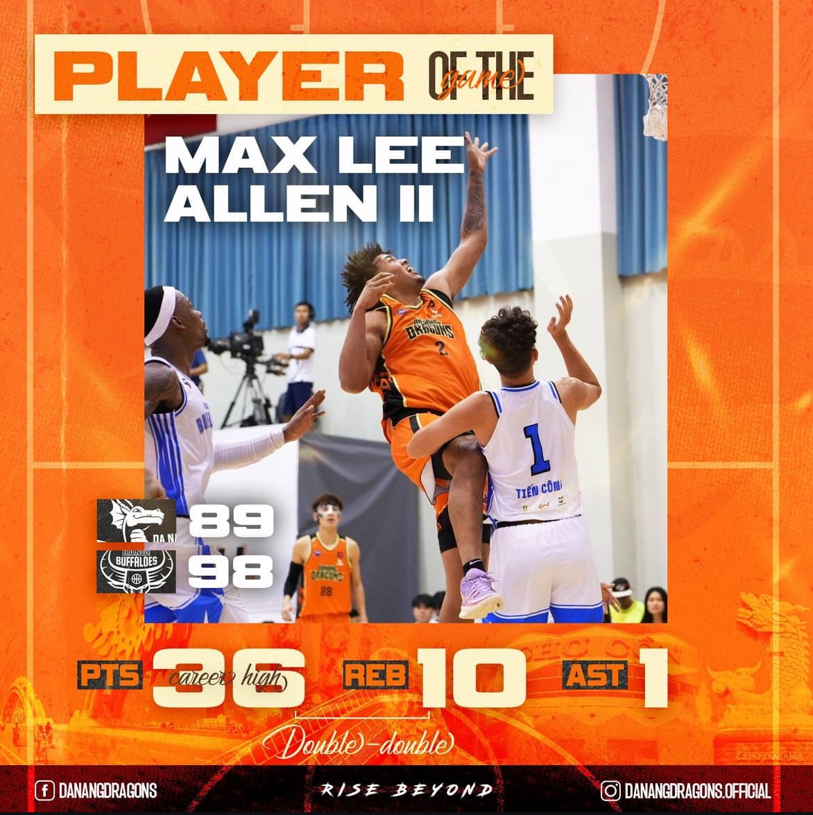 Max Allen II in his 2nd Vietnamese Basketball Game:

36 PTS (Team High)
10 REB
4/8 3PT

PLAYER OF THE GAME:
<a href="/MaxLeeAllen1/">Max Lee Allen</a> 

Marist translating well to the pros once more.