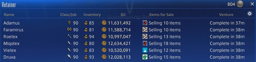 KeeverAlexander's tweet photo. @Xepla #CleanFFXIVBags (well, the best I could do - retainers are categorised by crafting mats and tokens) https://t.co/hxyUB55Va9