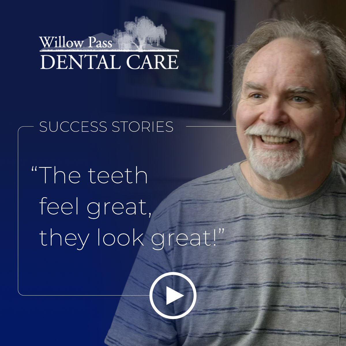 Watch Bob Busser's story of what Dr. Reza helped him accomplish with a brand-new smile.  

bit.ly/2WmtKM3

#AllOn4 #AllOn4DentalImplants #CosmeticDentistry #DrRezaKhazaie #DentalImplants #WillowPassDentalCareConcordCA #Prosthodontist