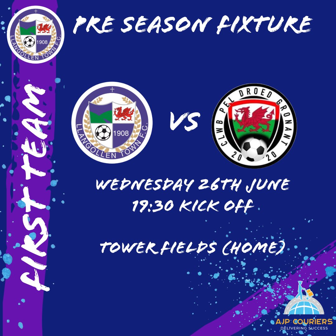 Football is back at Tower Fields on Wednesday as <a href="/CPD_Gronant/">CPD Gronant🟢⚫️</a> visit Llangollen.

Heather and Emma will have the clubhouse open, where food will be served 

Up The Town 💜💙